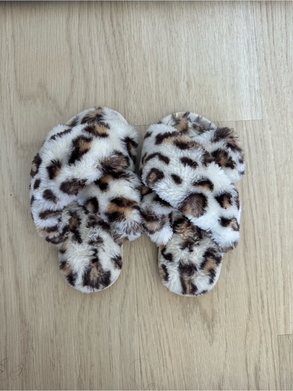 Faux Fur Leopard Print Kids Slippers - Brown/White